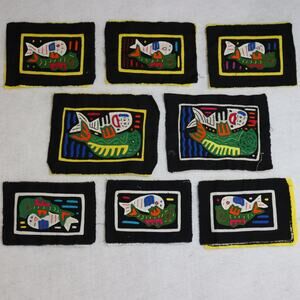 Vintage Kuna Mola Fish Textile Panels Lot of 8 Folk Art
